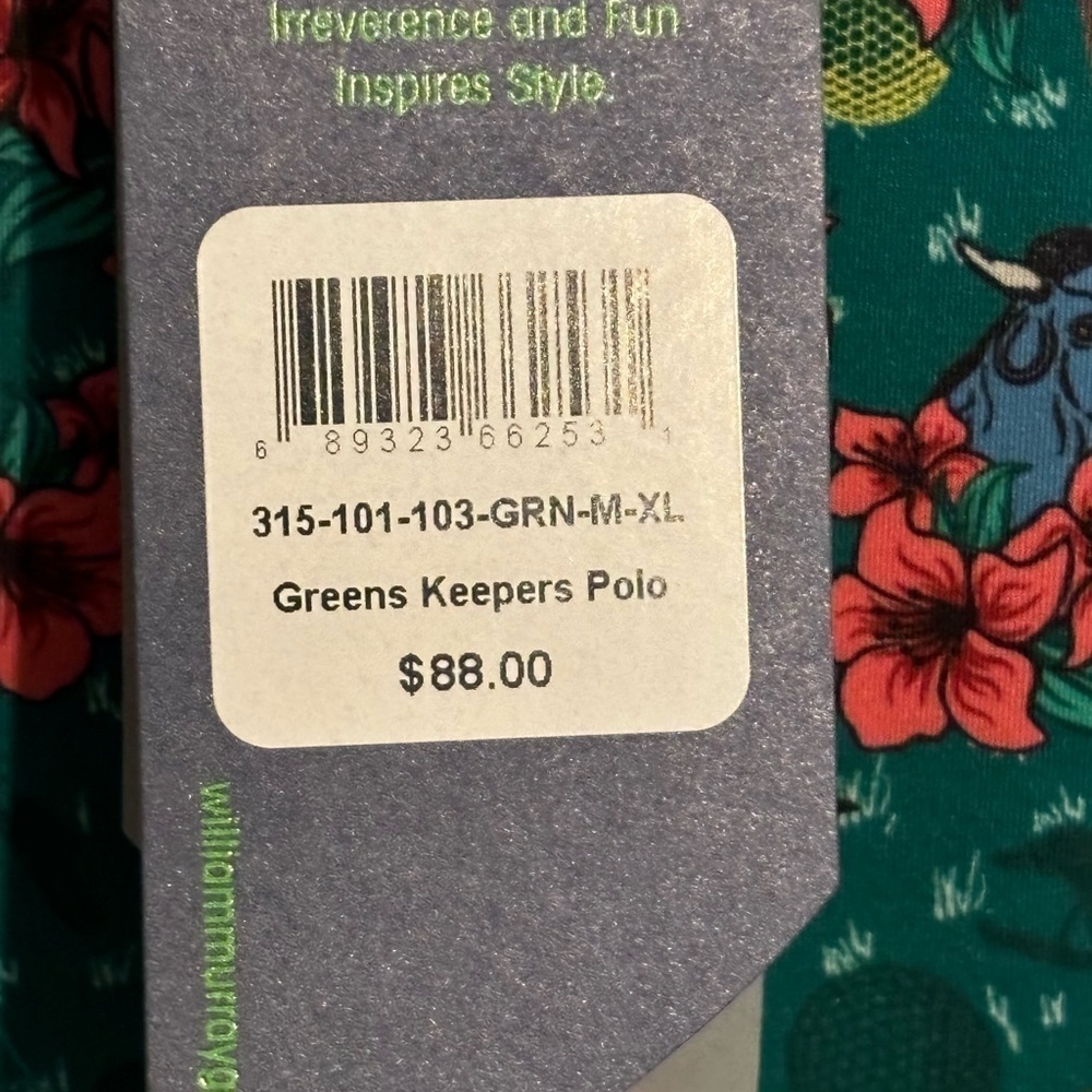 Men’s WILLIAM MURRAY Green All Over‎ Floral Short Sleeve Golf Polo Size XL - Picture 5 of 5